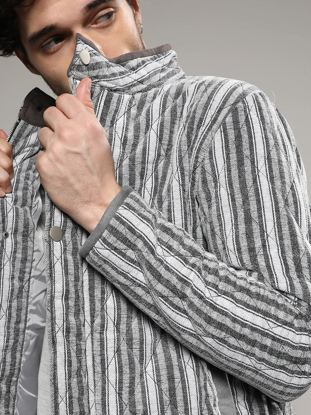 Moon Grey Halo Striped Quilted Jacket