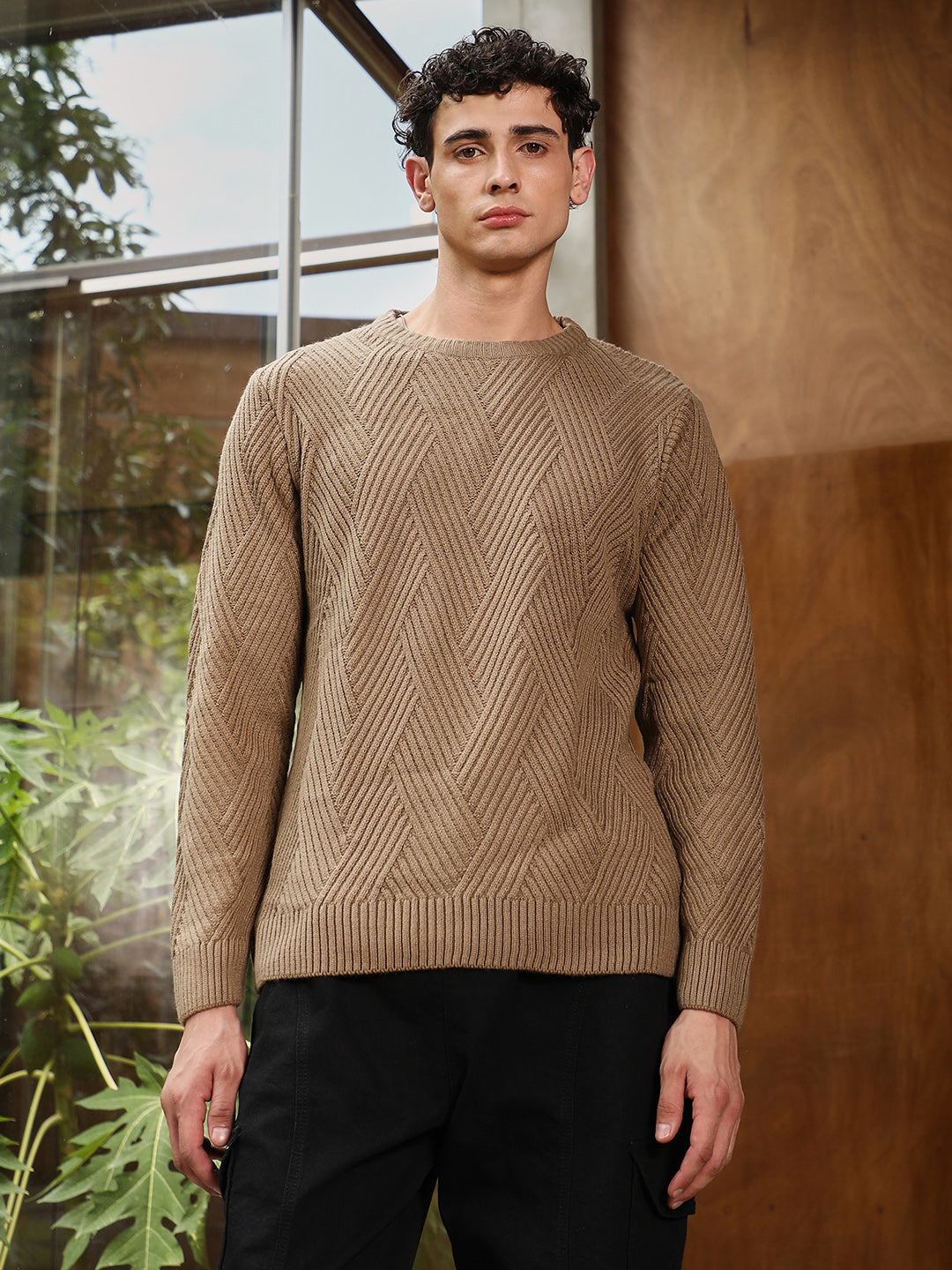 Basket-Knit Pullover Sweater