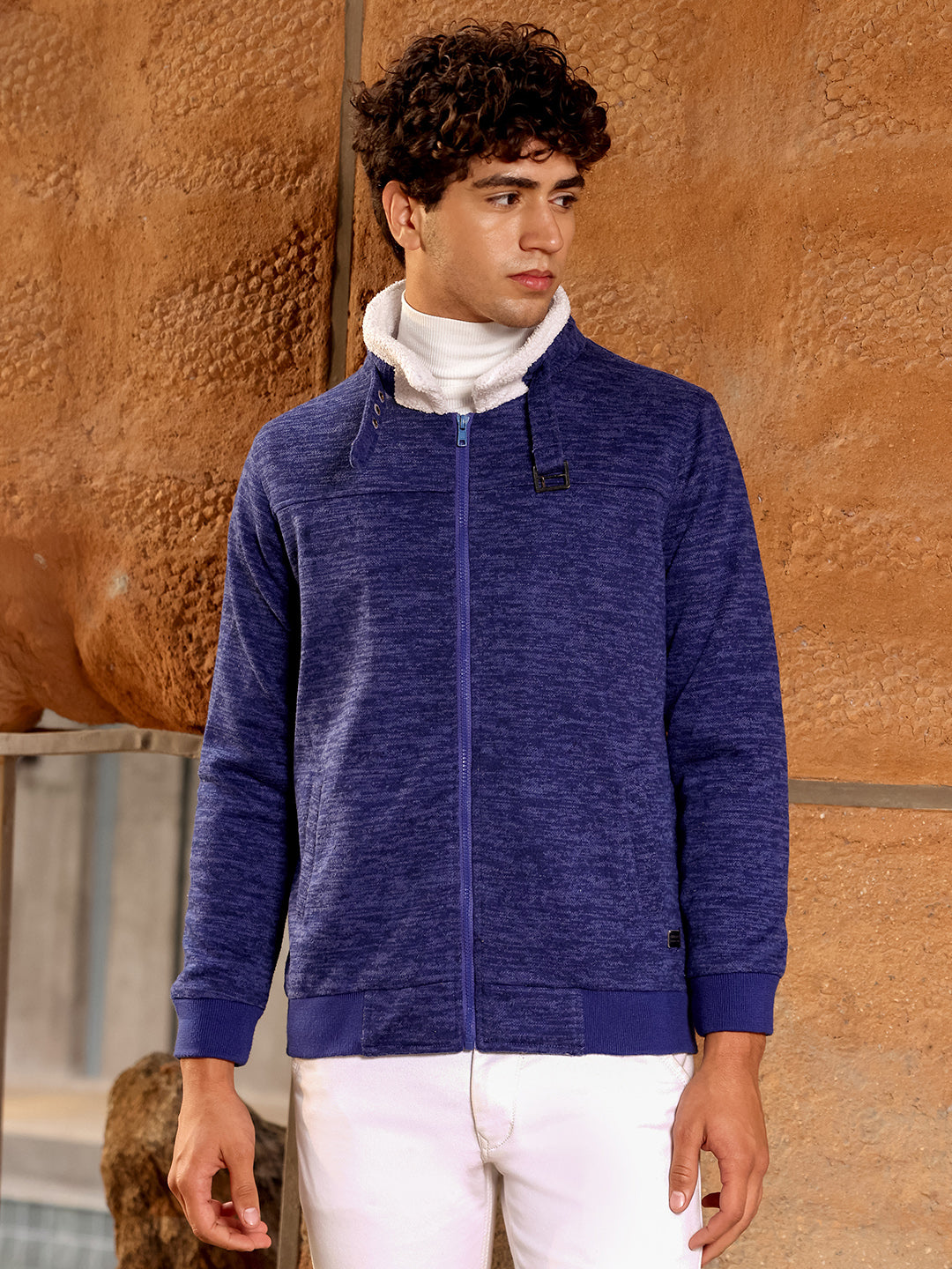 Heathered Jacket With Fleece Detail