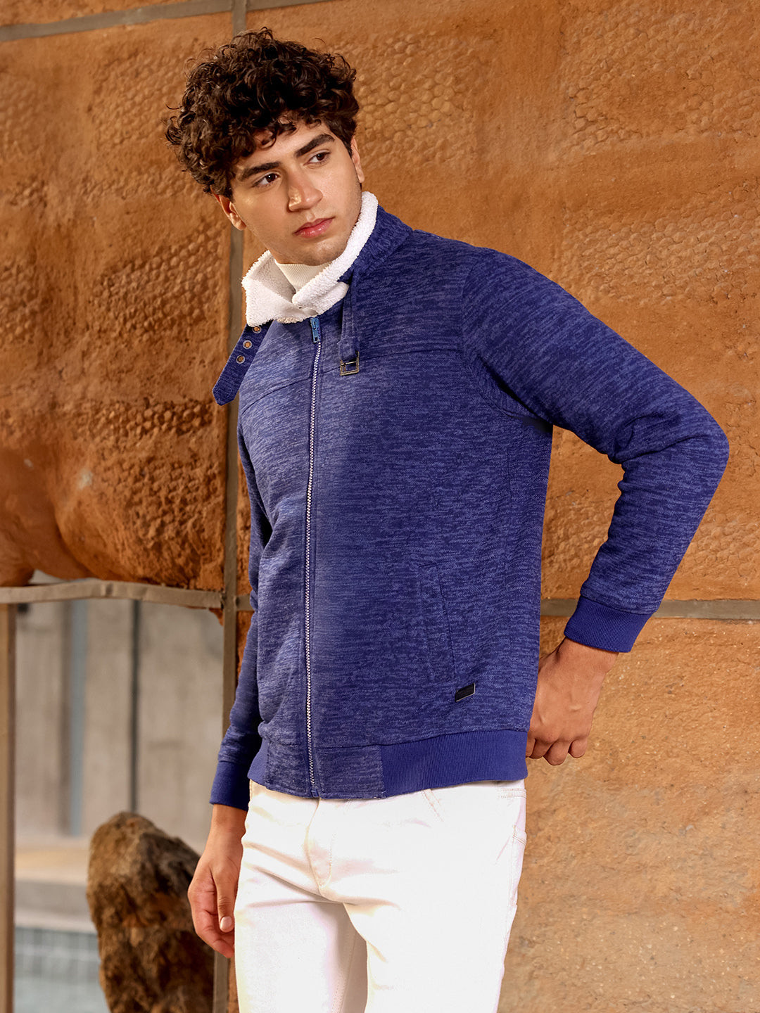 Heathered Jacket With Fleece Detail