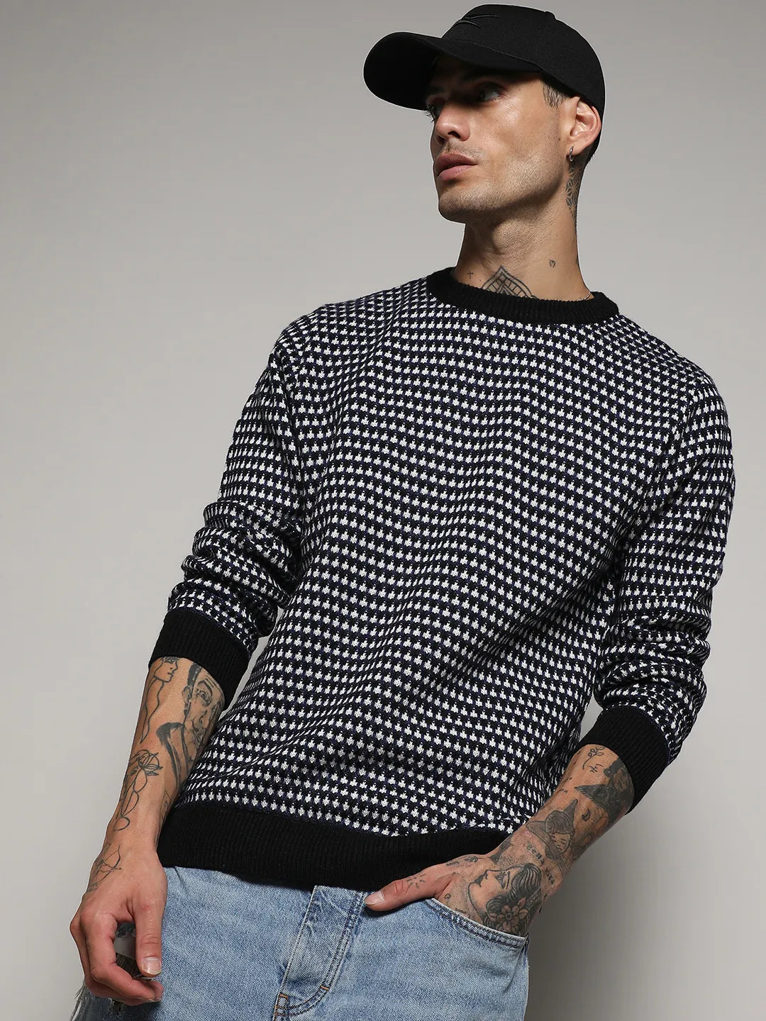 Contrast Textured Knit Sweater