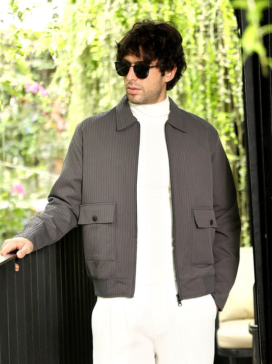 Zip-Front Lined-Tactile Jacket