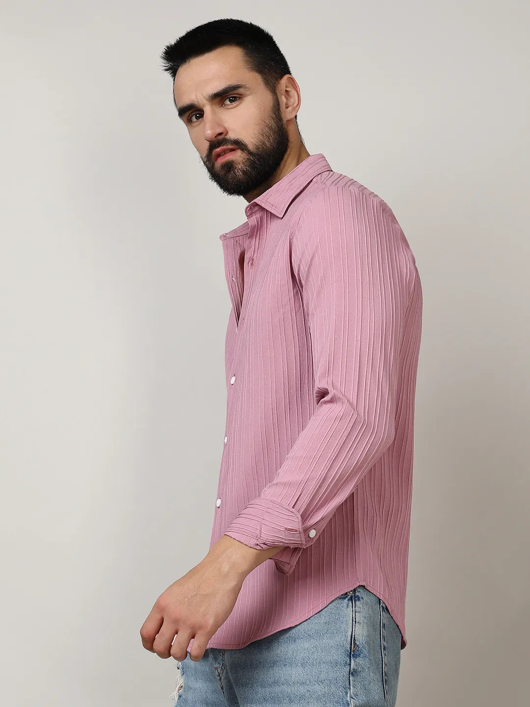 Self-Design Striped Shirt