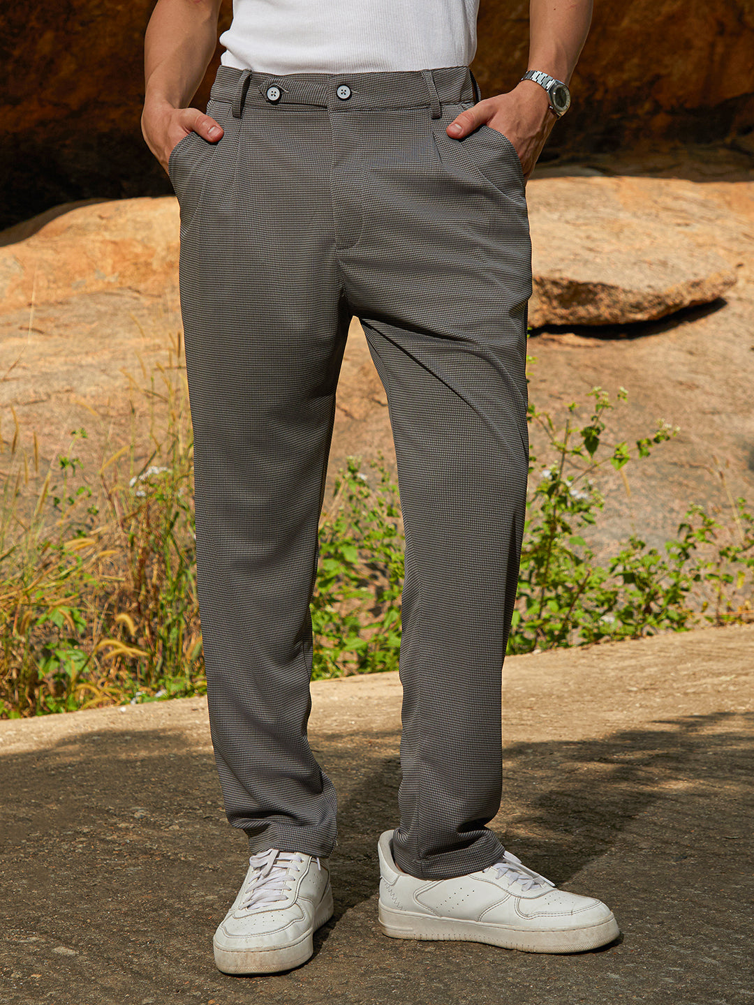 Lightweight - Micro-Check Chino Trousers