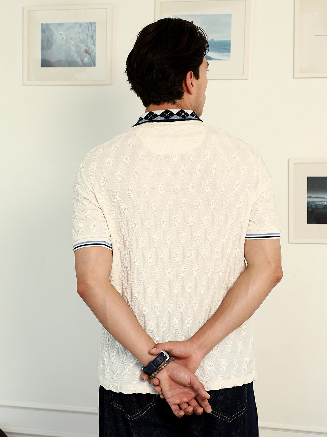 Block Argyle-Knit Polo T-Shirt